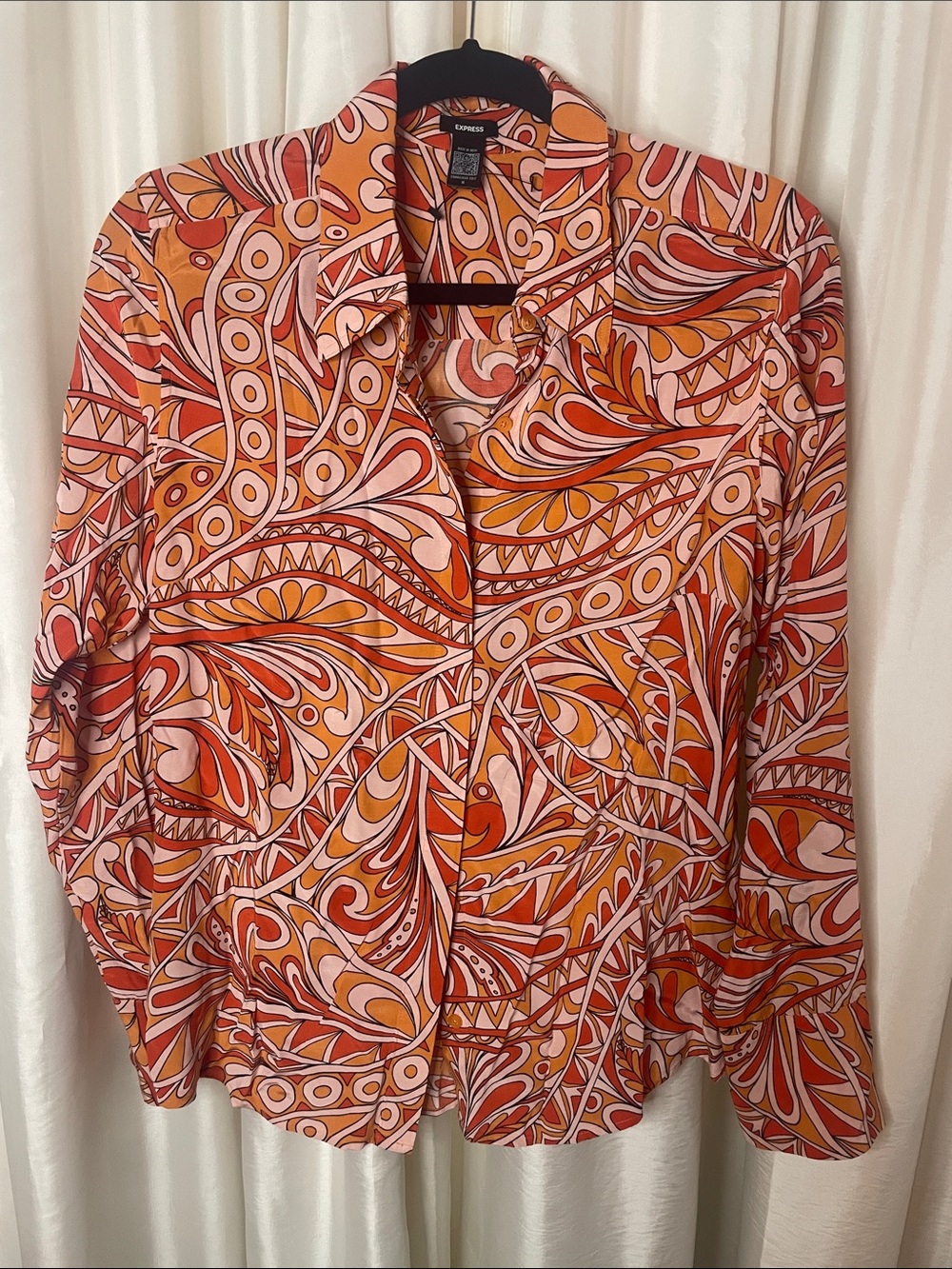 Express Orange & Pink Psychedelic Print Button-Up Shirt
